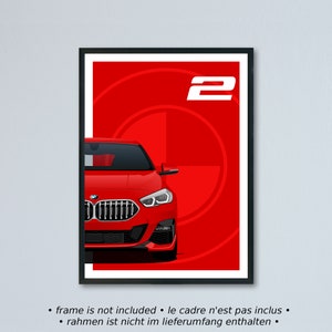 Illustrazione della BMW serie 2 M Sport Gran Coupé F44 stampata su carta bianca opaca - tutti i colori esterni con personalizzazione | Stampa poster 2er