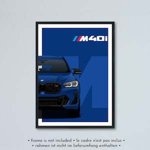 Illustrazione BMW X3 M40i e M40d LCI G01 stampata su carta bianca opaca - tutti i colori esterni con personalizzazione | poster del lifting