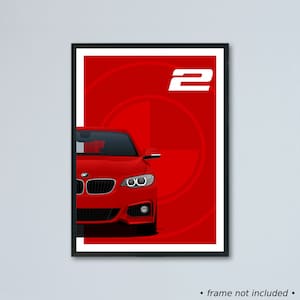 Illustrazione della BMW serie 2 M-Sport F22 e F23 + LCI stampata su carta bianca opaca - tutti i colori esterni con personalizzazione | 2er coupé 230i