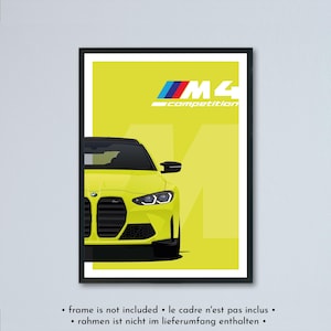 Illustrazione della BMW M4 Coupé G82 + Competition stampata su carta bianca opaca - tutti i colori esterni con personalizzazione | G83