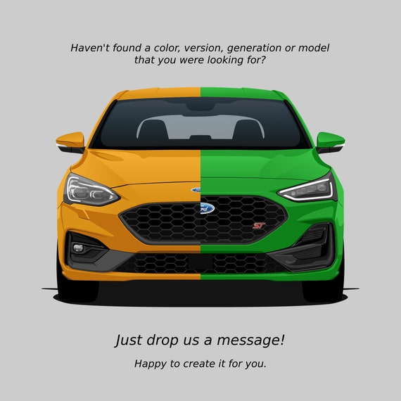 Ford Focus St-line Facelift Mk4,5 Art Car Illustration Printed on Matte  White Paper All Real Exterior Colors With Personalization 2021 