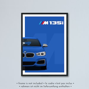 Illustrazione BMW M135i / M140i F20 e F21 LCI stampata su carta bianca opaca - tutti i colori esterni reali con personalizzazione | 1serie 1er