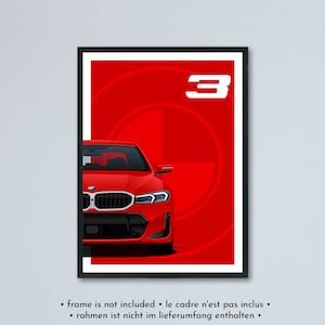Ilustración del BMW Serie 3 M Sport LCI G20 G21 Touring impresa en papel blanco mate - todos los colores exteriores con personalización | póster