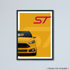 Illustrazione artistica della Ford Focus ST mk3.5 FL stampata su carta bianca opaca - tutti i colori esterni reali con personalizzazione
