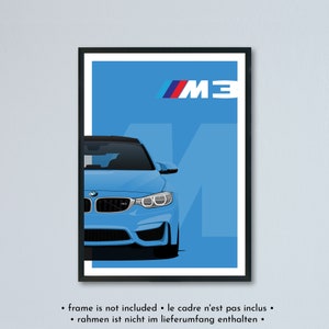 BMW M3 F80 e LCI + Illustrazione della competizione e CS stampata su carta bianca opaca - tutti i colori esterni con personalizzazione | poster