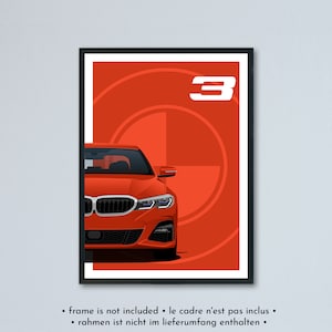 Illustrazione della BMW serie 3 M Sport G20 G21 Touring stampata su carta bianca opaca - tutti i colori esterni con personalizzazione | Stampa poster 3er