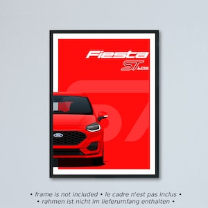 Illustrazione di auto artistica Ford Fiesta ST-line mk8,5 restyling stampata su carta bianca opaca - tutti i colori esterni reali con personalizzazione | VIII