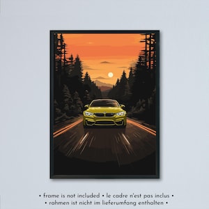Illustrazione della BMW M3 F80 / M4 F82 stampata su carta bianca opaca - tutti i colori esterni | poster