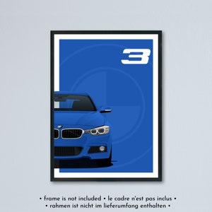 Illustrazione della BMW Serie 3 M Sport F30 + LCI e F31 Touring stampata su carta bianca opaca - tutti i colori esterni con personalizzazione | poster