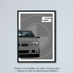 Illustrazione della BMW Serie 5 M Sport e LCI F10 F11 Touring stampata su carta bianca opaca - tutti i colori esterni con personalizzazione | poster