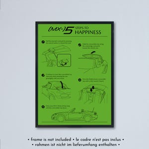 Mazda MX-5 Miata NC2 - Illustrazione "5 passi verso la felicità" stampata su carta bianca opaca - 14 colori di sfondo | schizzo del progetto NCFL