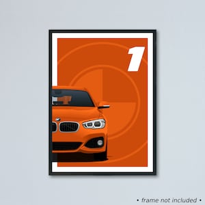 Illustrazione della BMW serie 1 M-Sport F20 e F21 LCI stampata su carta bianca opaca: tutti i colori esterni reali con personalizzazione | 1er 118i 118d