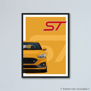 Illustrazione artistica della Ford Focus ST mk4 stampata su carta bianca opaca - tutti i colori esterni reali con personalizzazione | 2.3 EcoBoost IV 2019