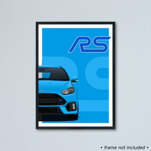 Illustrazione artistica dell'auto Ford Focus RS mk3 stampata su carta bianca opaca - tutti e 5 i colori esterni reali
