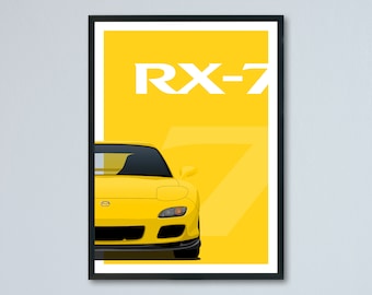 Mazda RX-7 FD FD3S series 8 illustration printed on matte white paper - all real exterior colors with personalization