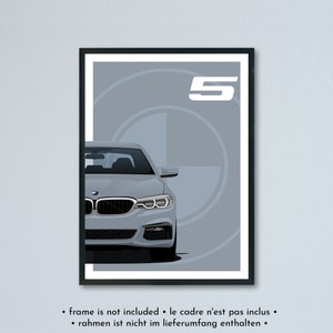 Illustrazione della BMW Serie 5 M Sport G30 G31 Touring stampata su carta bianca opaca - tutti i colori esterni con personalizzazione | poster 530i 540i