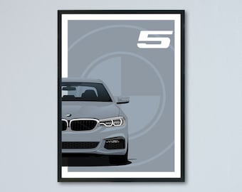BMW 5-Series M Sport G30 G31 Touring illustration printed on matte white paper - all exterior colors with personalization | poster 530i 540i