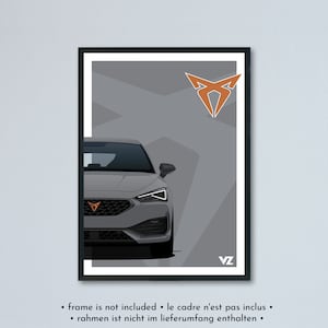 Illustrazione Cupra Leon + VZ e ST stampata su carta bianca opaca - tutti i colori esterni con personalizzazione | stampa di poster