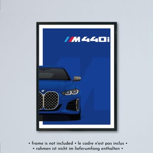 Illustrazione della BMW M440i e M440d Coupé G22 stampata su carta bianca opaca - tutti i colori esterni con personalizzazione | Poster della serie 4er