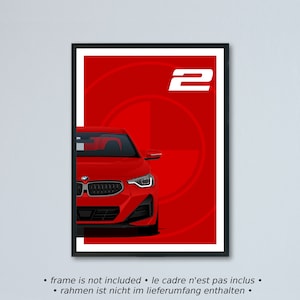 Illustrazione della BMW serie 2 M-Sport Coupé G42 stampata su carta bianca opaca - tutti i colori esterni con personalizzazione | 2er 220i 230i 218i