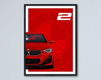 BMW 2-series M-Sport Coupe G42 illustration printed on matte white paper - all exterior colors with personalization | 2er 220i 230i 218i