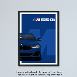 Illustrazione della BMW M550i e M550d LCI G30 G31 Touring stampata su carta bianca opaca - tutti i colori esterni con personalizzazione | poster