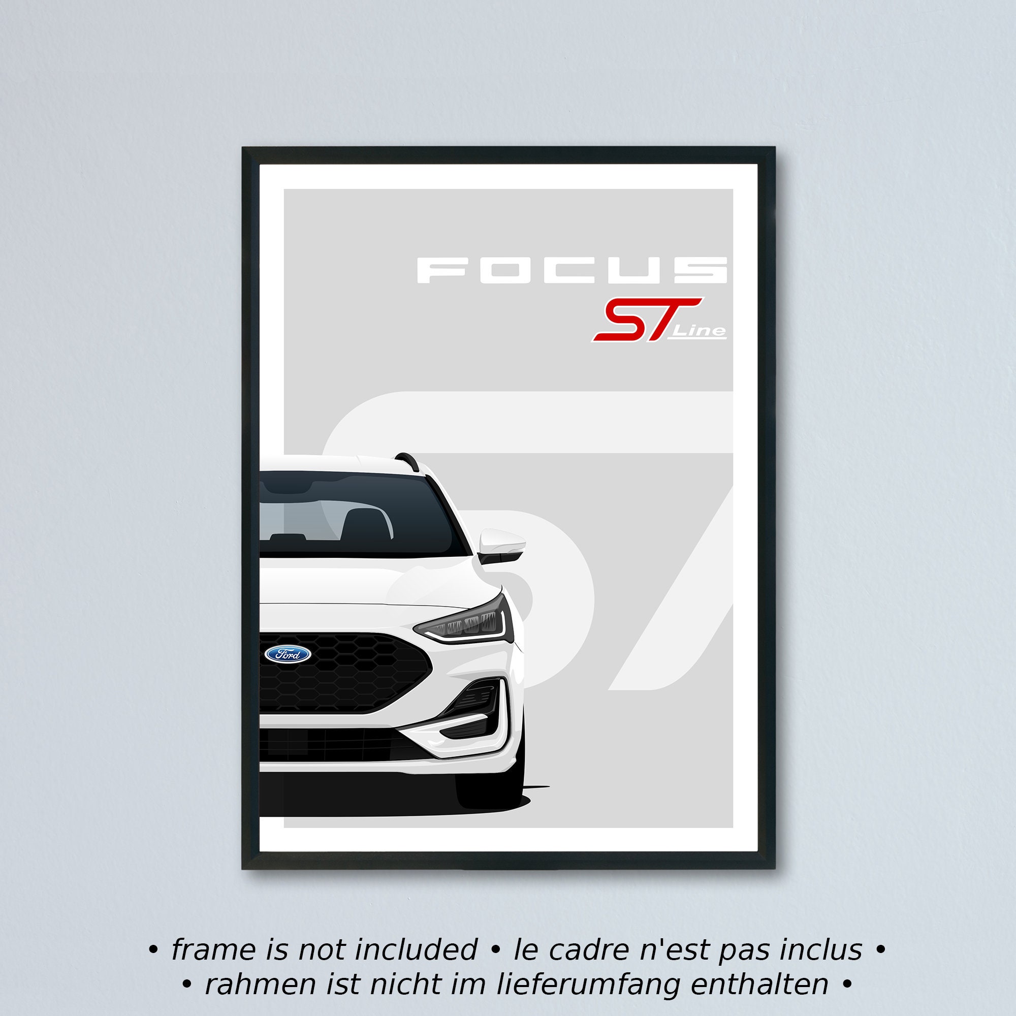 Ford Focus St-line Facelift Mk4,5 Art Car Illustration Printed on Matte  White Paper All Real Exterior Colors With Personalization 2021 