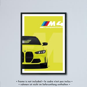 Illustrazione della BMW M4 Coupe G82 LCI + Competition stampata su carta bianca opaca - tutti i colori esterni con personalizzazione | Restyling G83