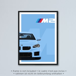 Illustrazione della BMW M2 G87 stampata su carta bianca opaca - tutti i colori esterni con personalizzazione | stampa poster coupé