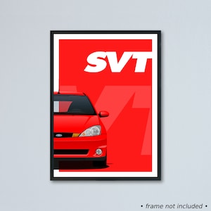 Illustrazione artistica dell'auto Ford SVT Focus stampata su carta bianca opaca: tutti i colori esterni reali con personalizzazione