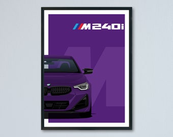 BMW M240i Coupe G42 illustration printed on matte white paper - all exterior colors with personalization | 2 series 2er poster print