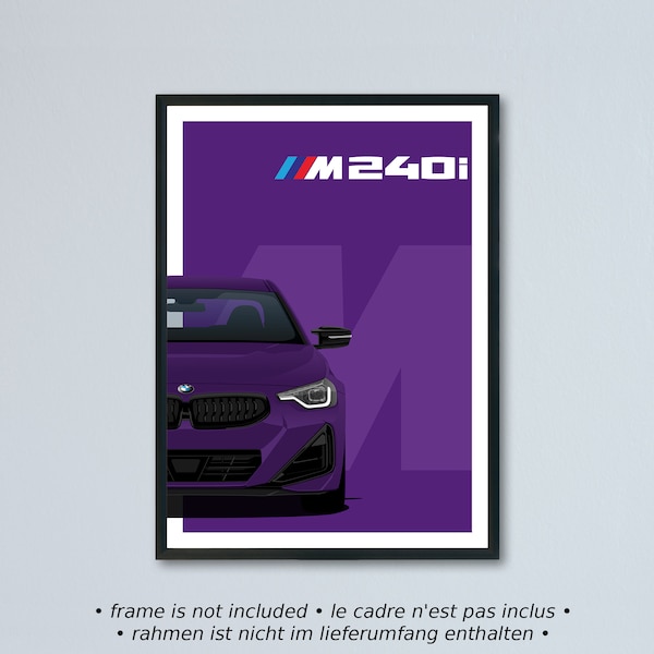 BMW M240i Coupe G42 illustration printed on matte white paper - all exterior colors with personalization | 2 series 2er poster print