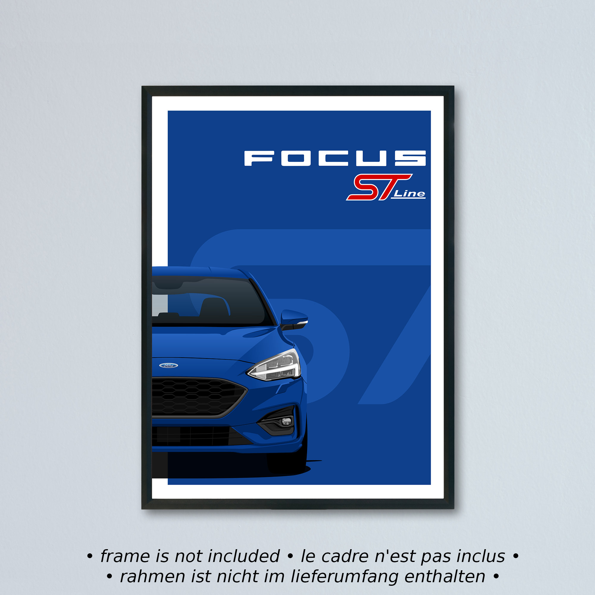 Ford Focus St-line Mk4 Art Car Illustration Printed on Matte White
