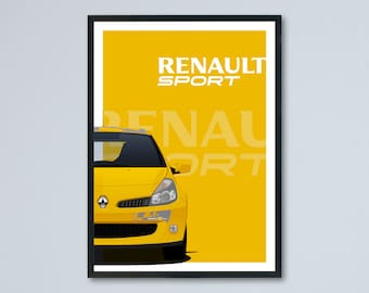 Renault Clio RS 197 mk3 phase 1 illustration printed on matte white paper - all real exterior colors + R27 with personalization