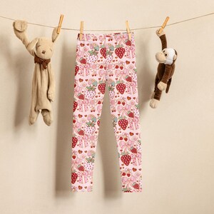 Coquette Strawberry Pink Bow Fancy Kid&#39;s Leggings Strawberry & Bows