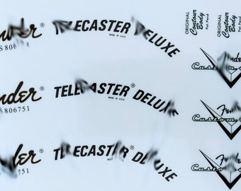 42 - Fend@r Telecast@r Headstock-Logo (Wasserschiebebild oder selbstklebender Sticker) Delux