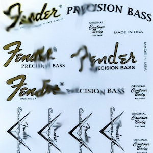 8 - Fend@r Precisi@n Bass Headstock Logo (Waterslide decal or Self Adhesive Sticker)