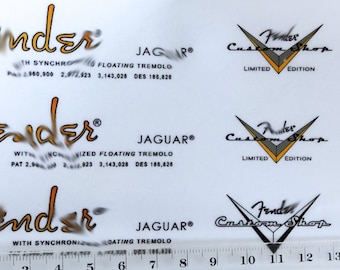 70 - Fend@r Jagu@r headstock Logo (Waterslide decal or Self Adhesive Sticker) Kurt C@rbain