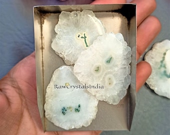 Natural White Solar Quartz Slice, Stalactite Flower, Rough Solar Quartz Cabochon, Raw Quartz Specimen , Healing Crystal for Jewelry 28 mm