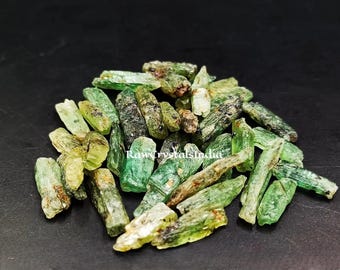 10 Pcs Natural Green Kyanite Raw, Kyanite Pencil Stick, Green Kyanite Crystals Shards, Crystal Blades, Healing Stone Raw, Jewelry Making Raw