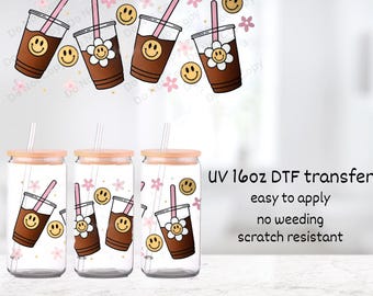 Smiley Kaffee || UV DTF || 16 Unzen Cup Wrap