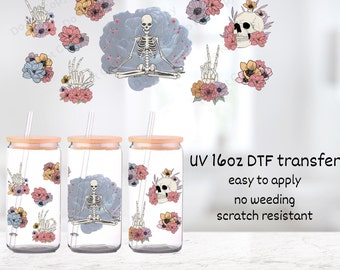 Floral Skeleton || UV DTF 16oz cup wrap
