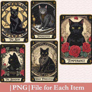 Chat || Sorcière || Carte de tarot || Pack PNG