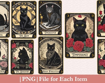Cat || Witchy || Tarot Card || PNG Bundle