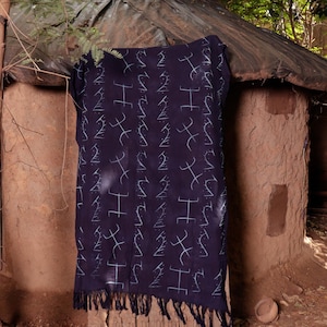 Chiwara Indigo with fringe| Shibori Textile Bedsheet| Mali Handmade Indigo Blanket Throw|Bed Throw Linen |Indigo Tie Dye Blanket| Boho Decor
