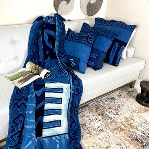 Handmade African Mudcloth Blanket: Boho Indigo Throw, Bedsheet or Pillowcase