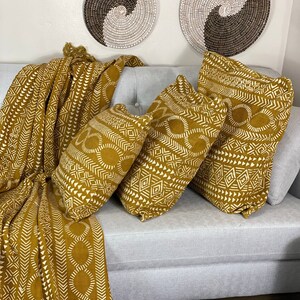 Handgemachter Afrikanischer Schlammtuch Kissenbezug oder Überwurf: Sira Yellow Boho Decor