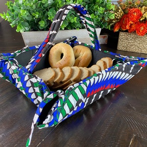 Handgjord brödkorg i Ankara-tyg: Afrikansk bordsdekoration (25 cm B x 10 cm L)