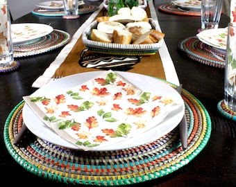 Colors African Senegalese Boho Woven Seagrass Placemats/Natural Wicker Round Basket/ Decorative Hanging Wicker Plates/ Hanging Wall Decor