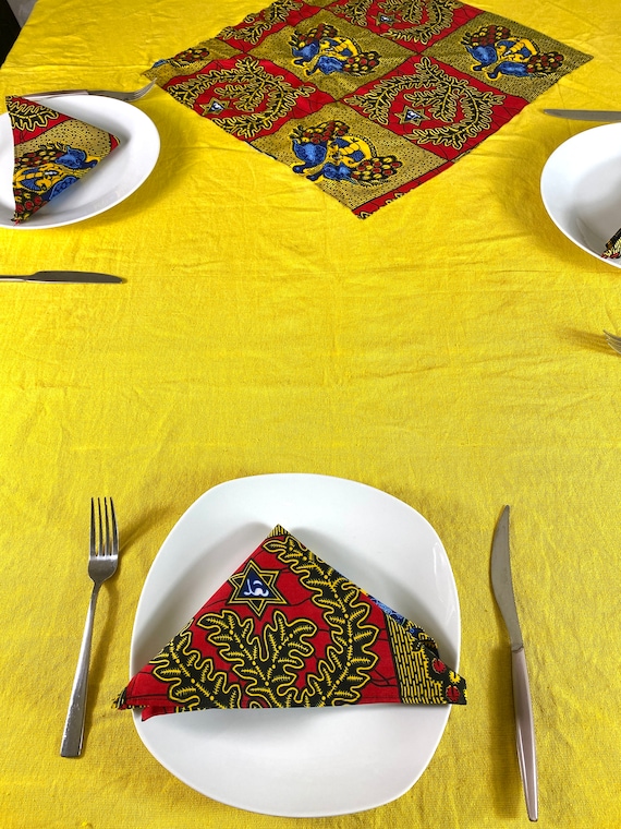 Handgefertigte Ankara Wachs Tischdecke: Afrikanisches Esszimmer Dekor, 18x18 Servietten